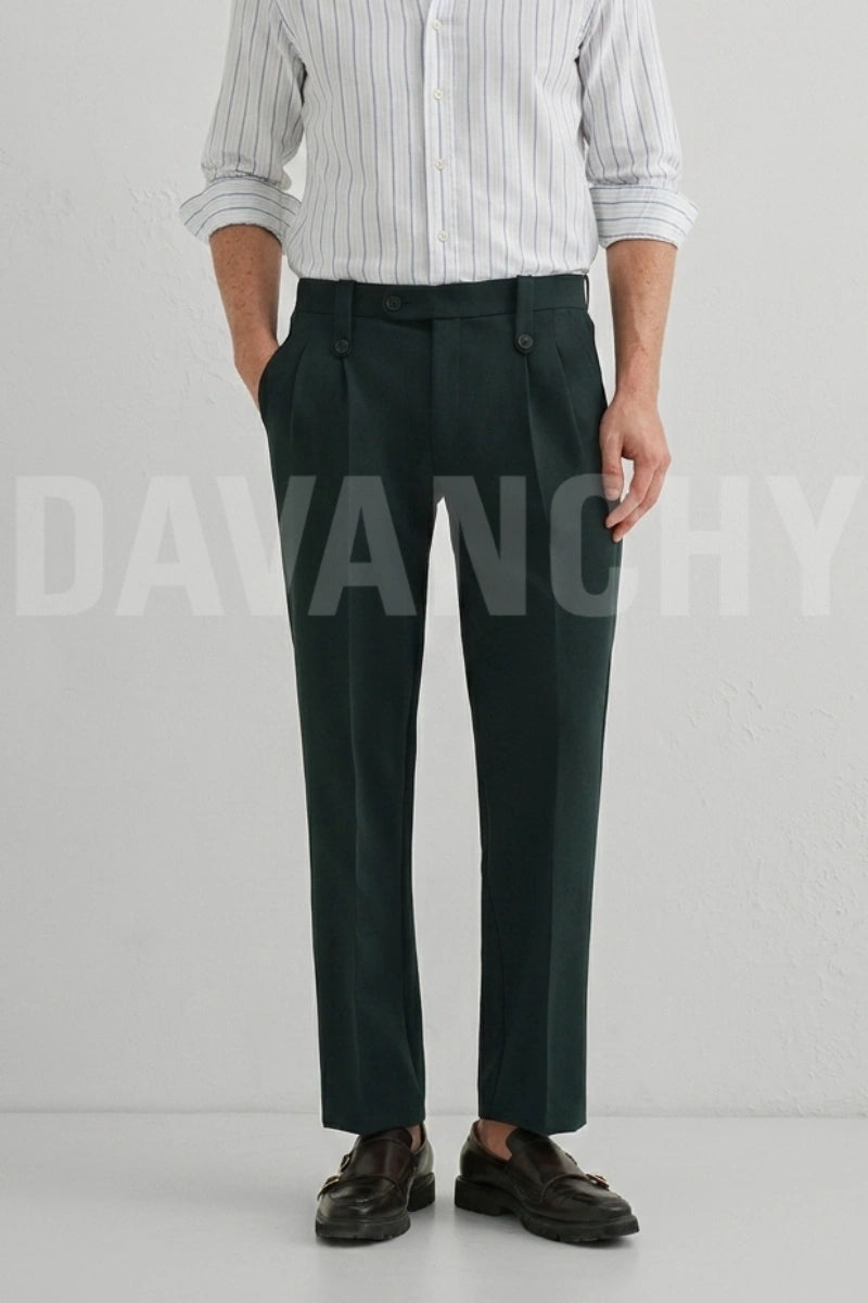 Men's Dark Pine Green Pleated Pants (Front)
