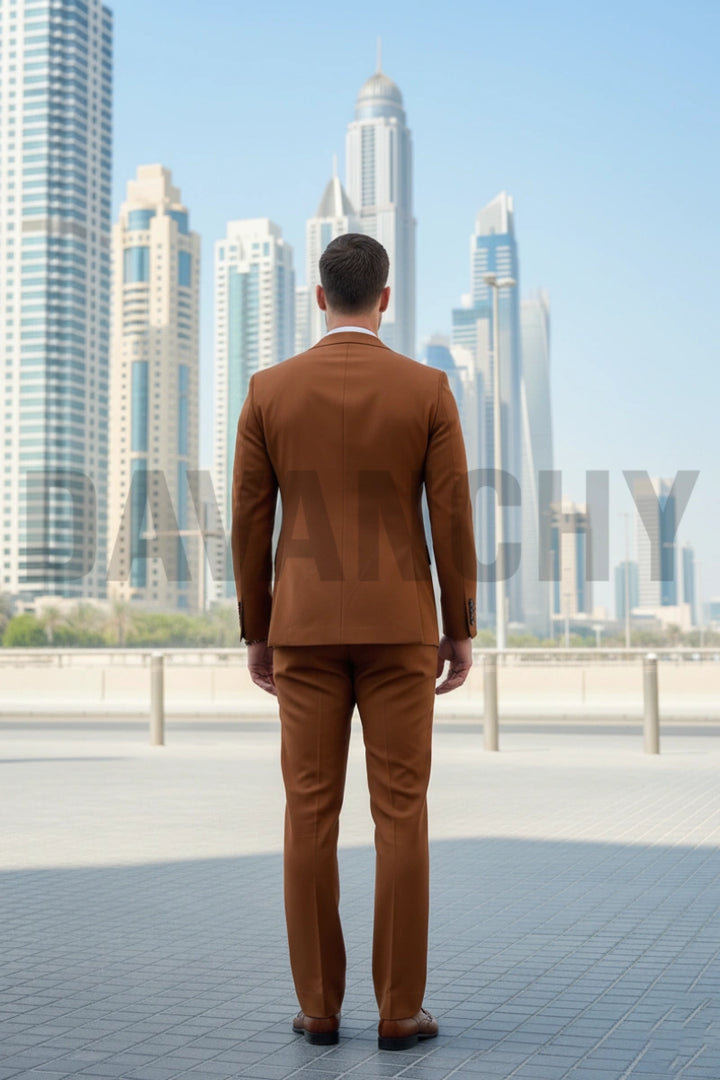 Men rust brown three piece suit-Back