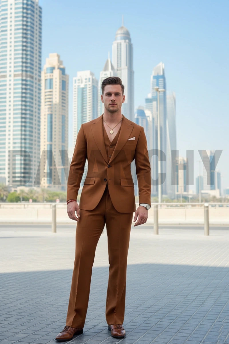 Premium men rust brown wedding suit-Front