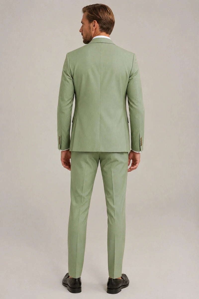 Men Premium Sage Green Three Piece Suit-Back