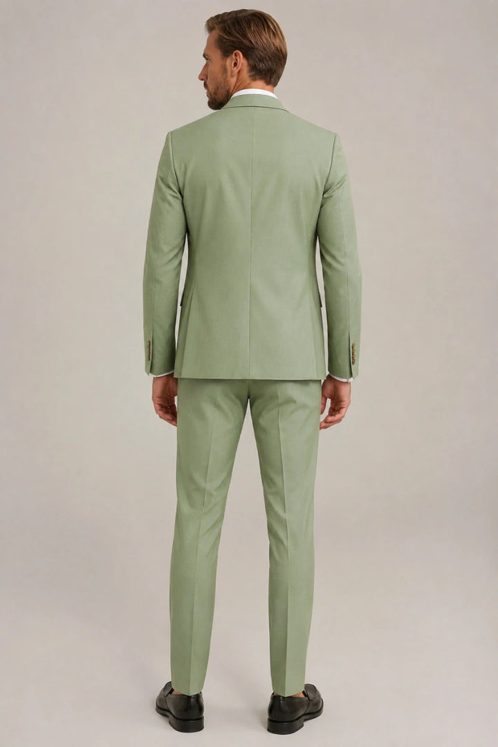 Men Premium Sage Green Three Piece Suit-Back