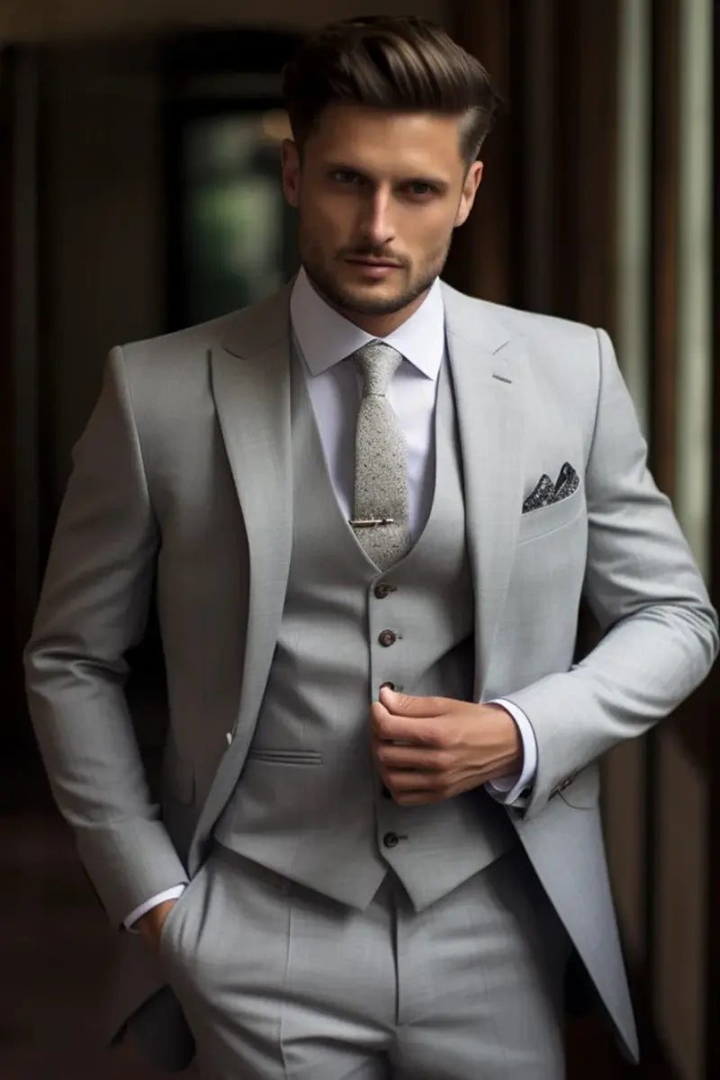 Men Suit Grey Slim Fit Suit Grey Prom Grey Wear Formal Suit Davanchy