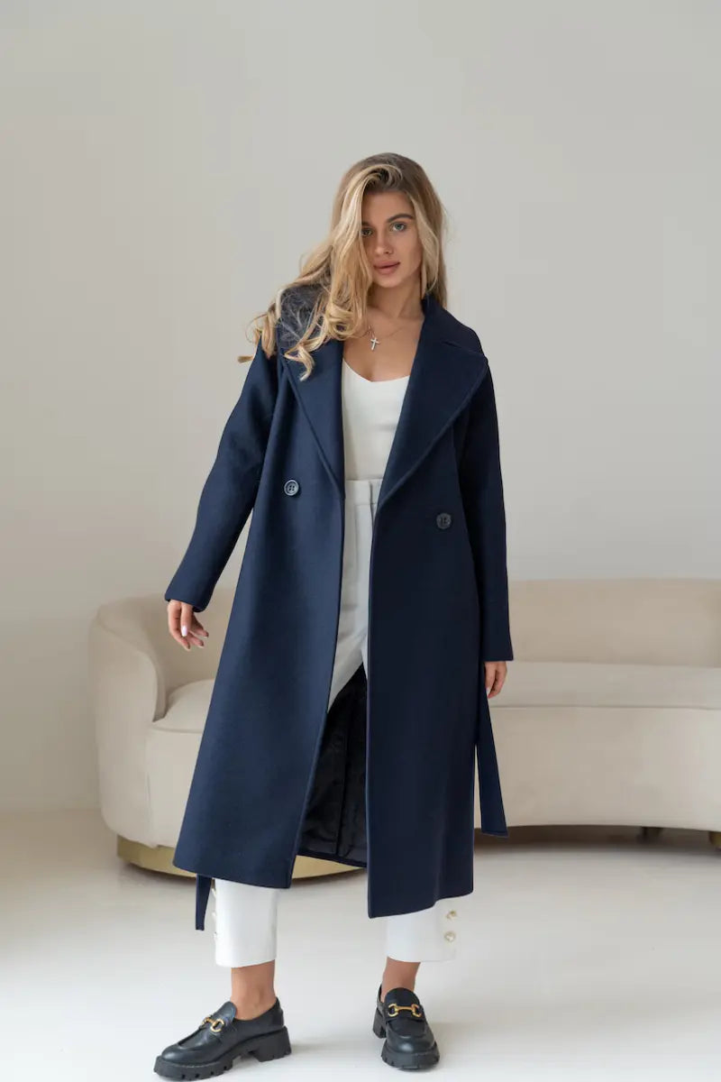 Women Winter Long Coat, Classic Overcoat Belted Coat For Her DaVanchy