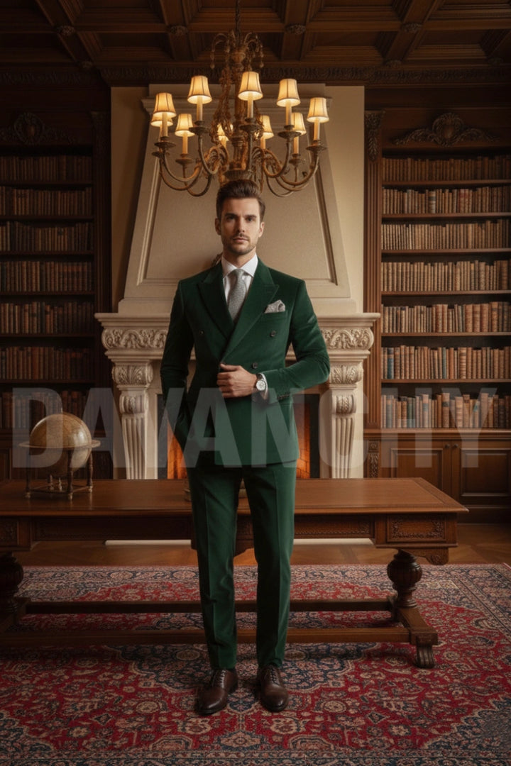 Men’s emerald green premium double breasted suit-Front