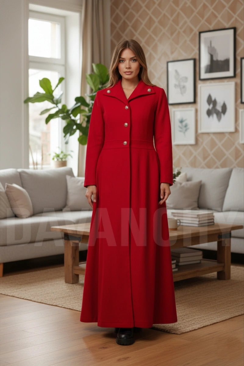 Women red vintage princess overcoat - front