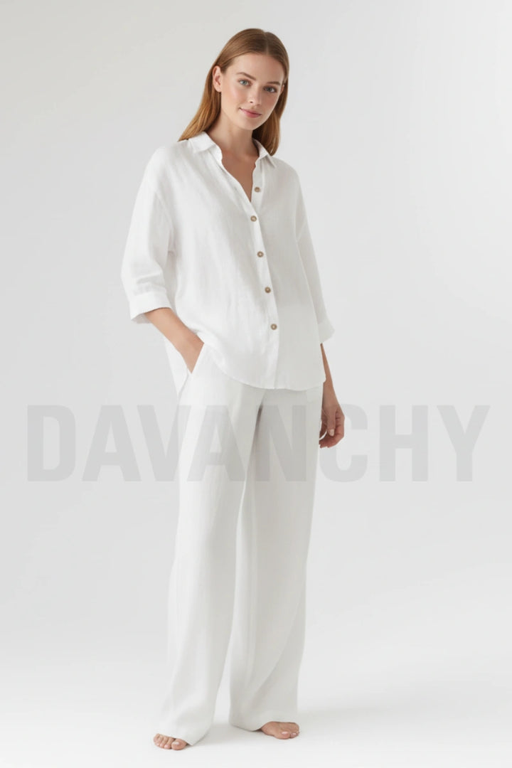 Women’s white linen co-ord set-Front
