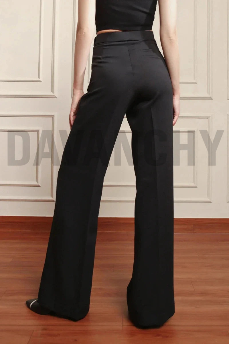 Women office wear black straight leg trousers-Back