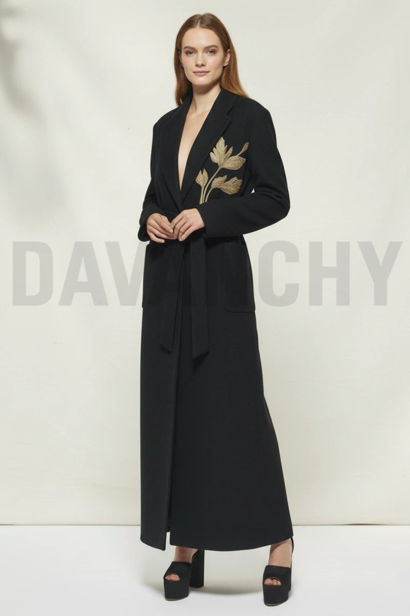women embroidered long coat-Front