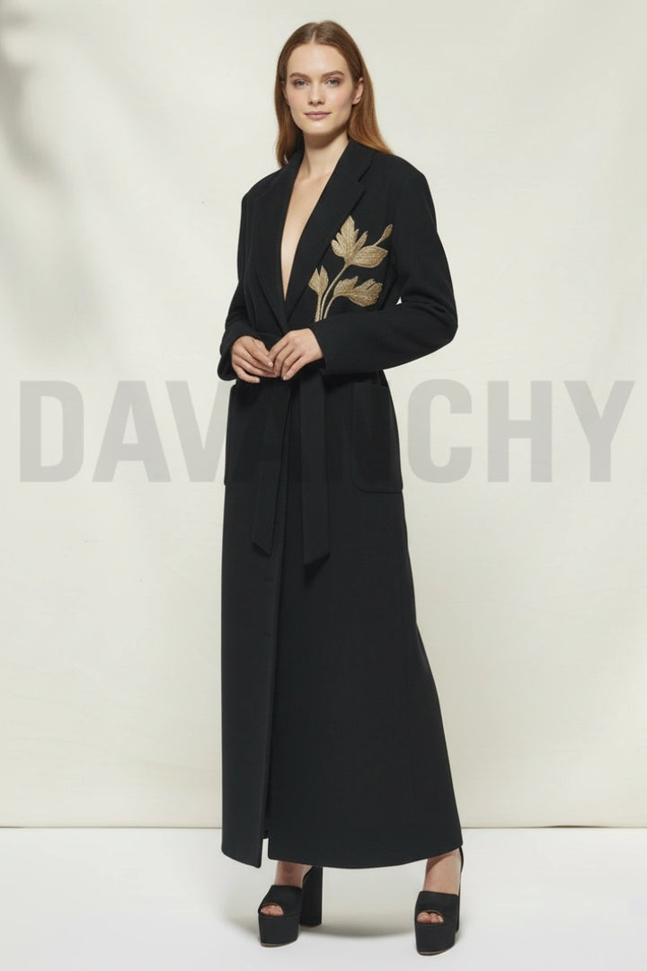 women embroidered long coat-Front