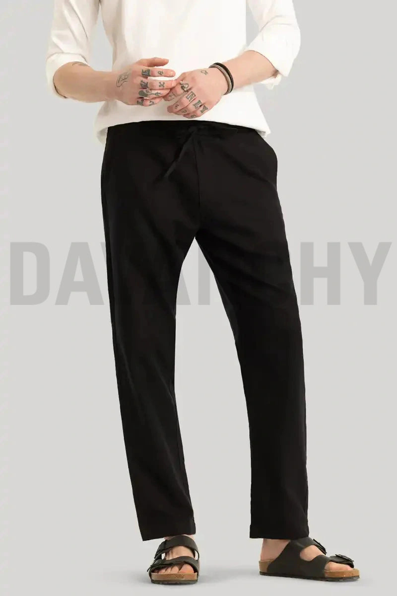 Men Black Casual Linen Trouser-Front