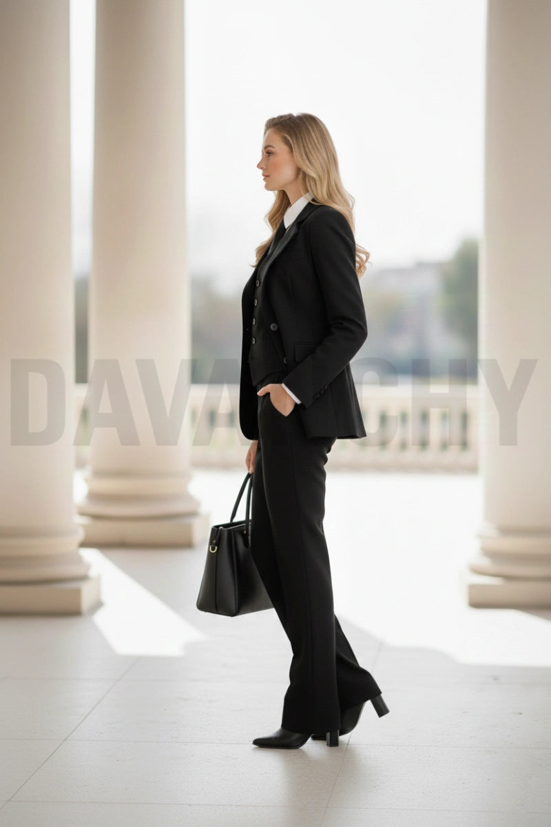 Women Black Three Piece Bespoke Suit