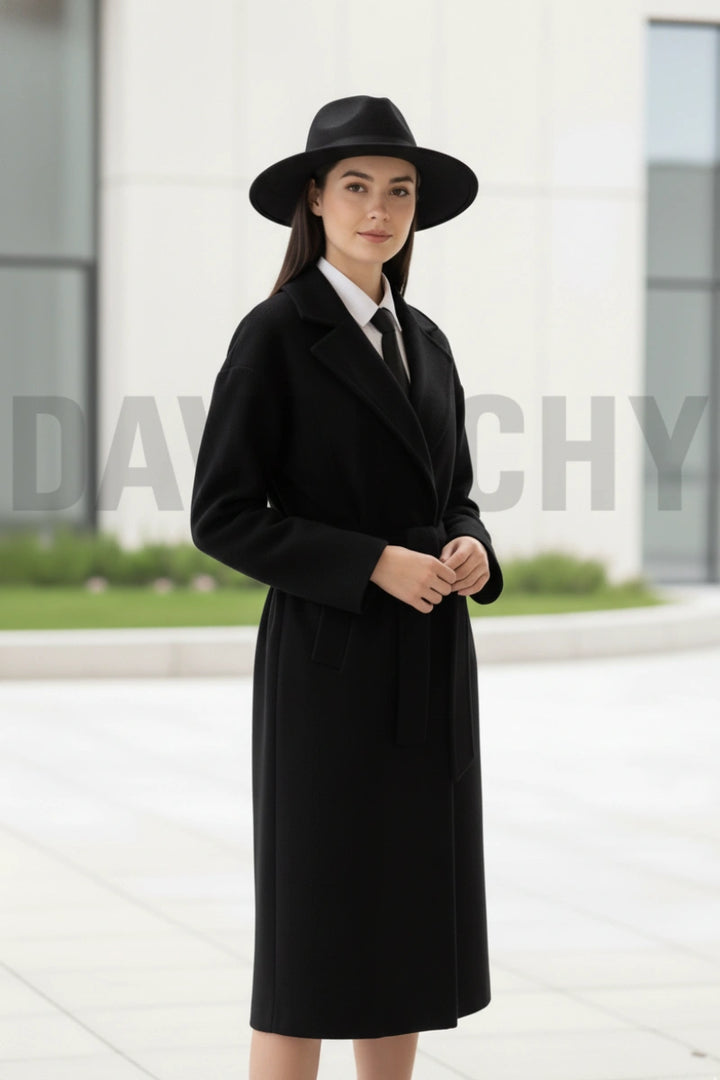 Ladies long black formal coat-Side