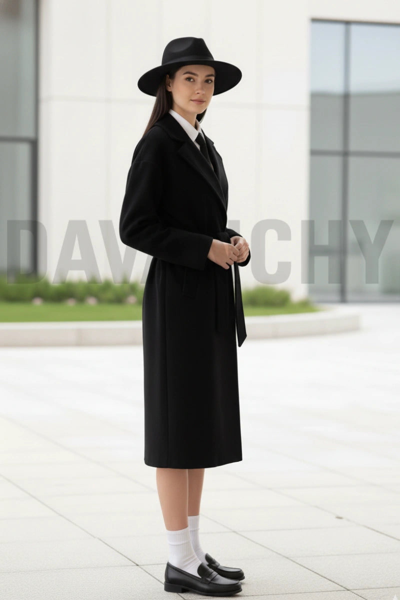 Women classic black overcoat-Side