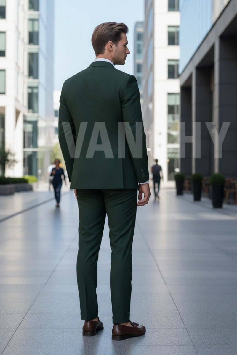 Men emerald green double breasted suit-Back