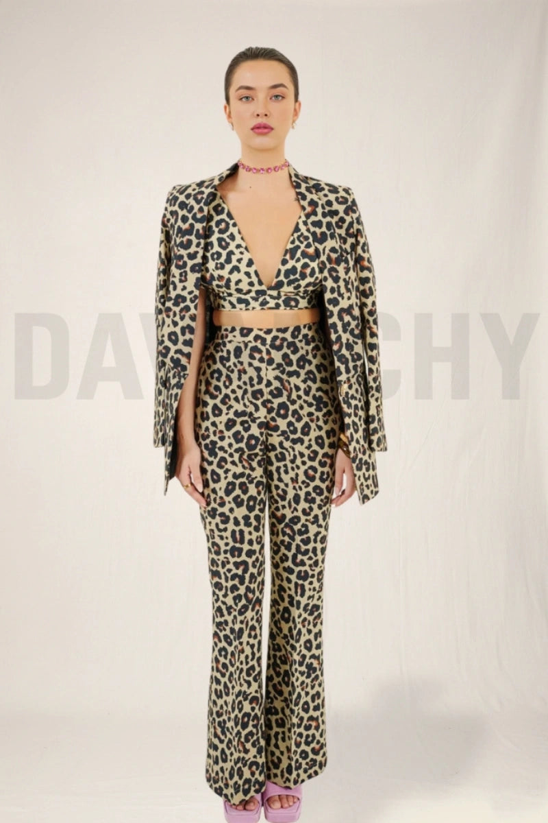 Sharp lapel designer coat and bootcut pant set-Front