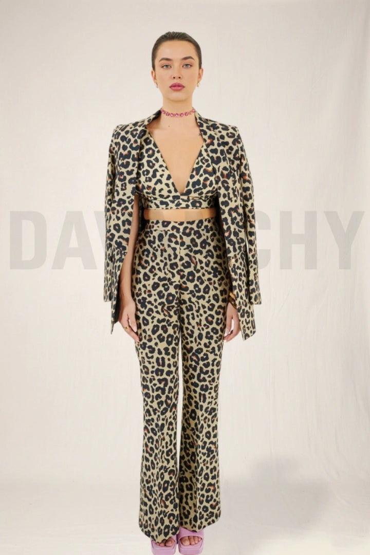 Sharp lapel designer coat and bootcut pant set-Front