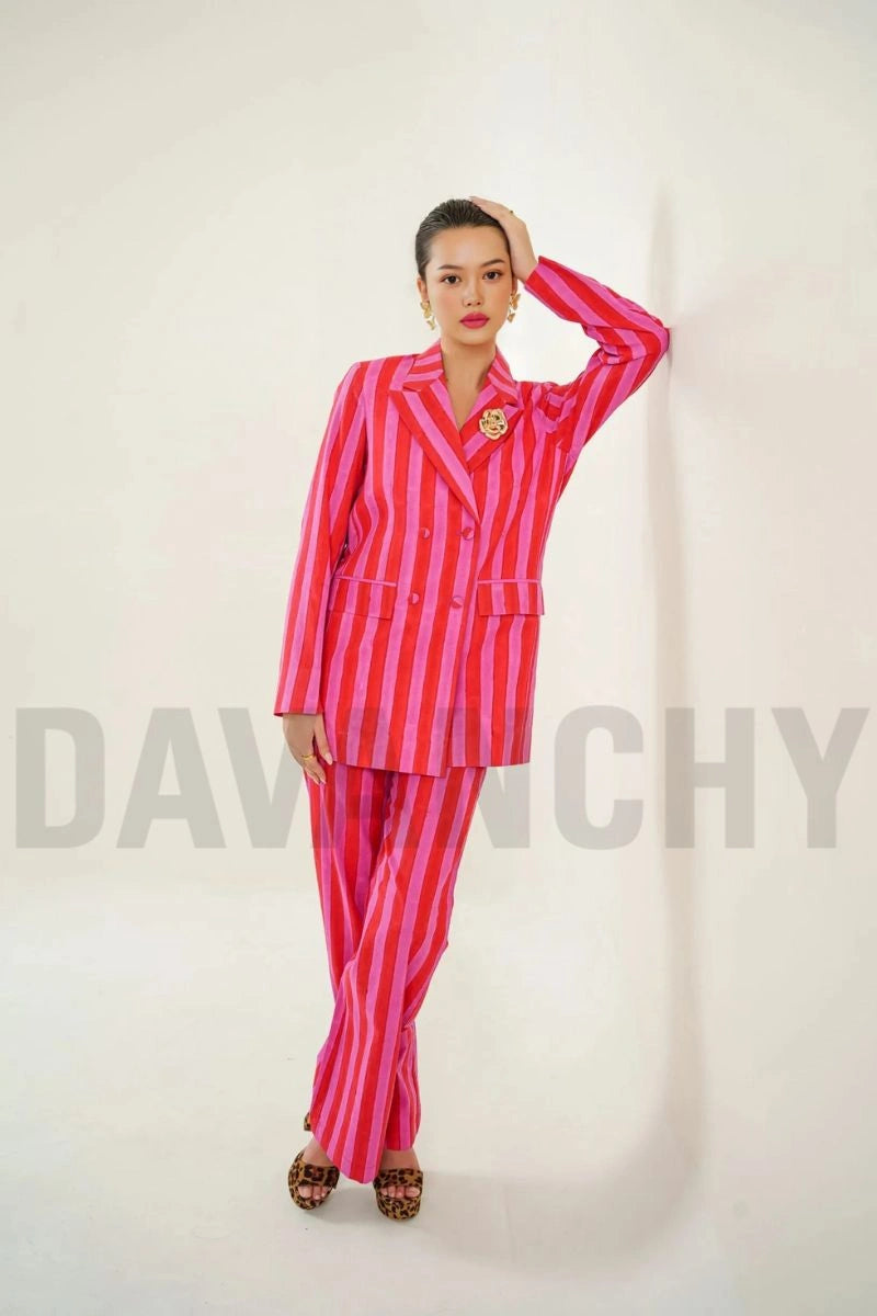 Women red and pink striped-Front