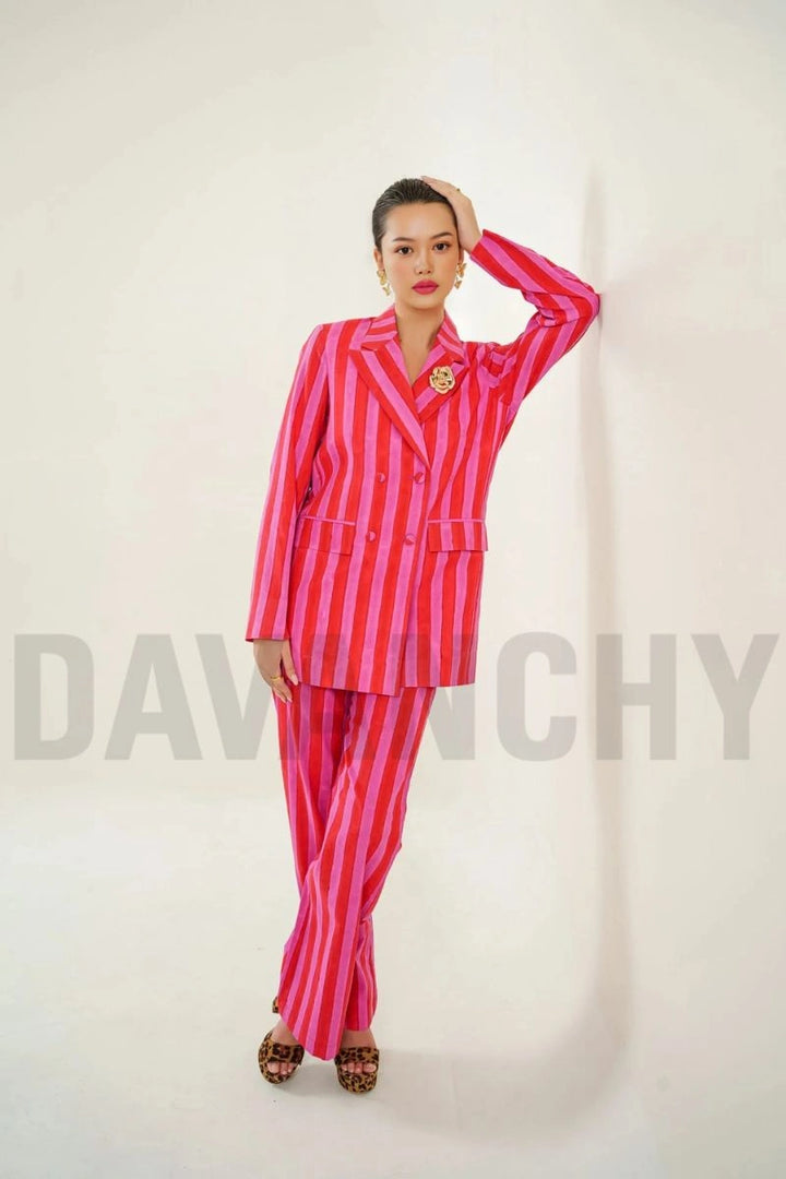 Women red and pink striped-Front