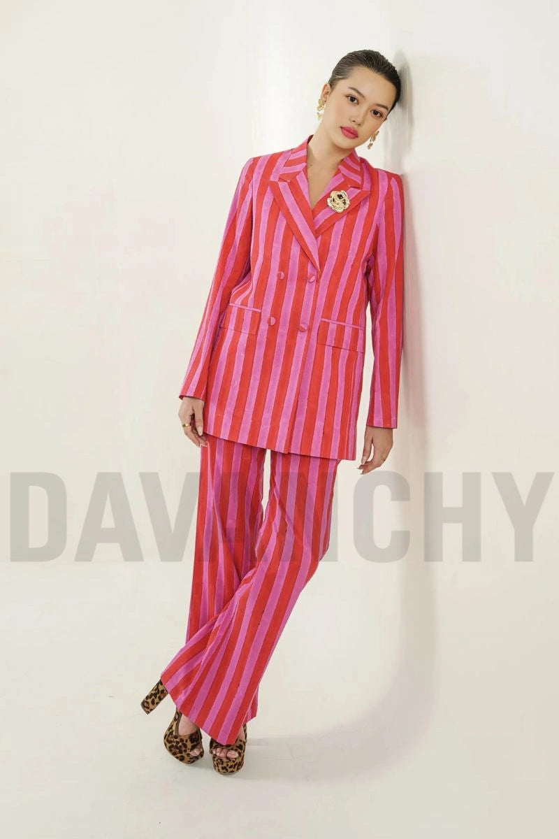 Women Stylish Striped Designer Two Piece Set-Front