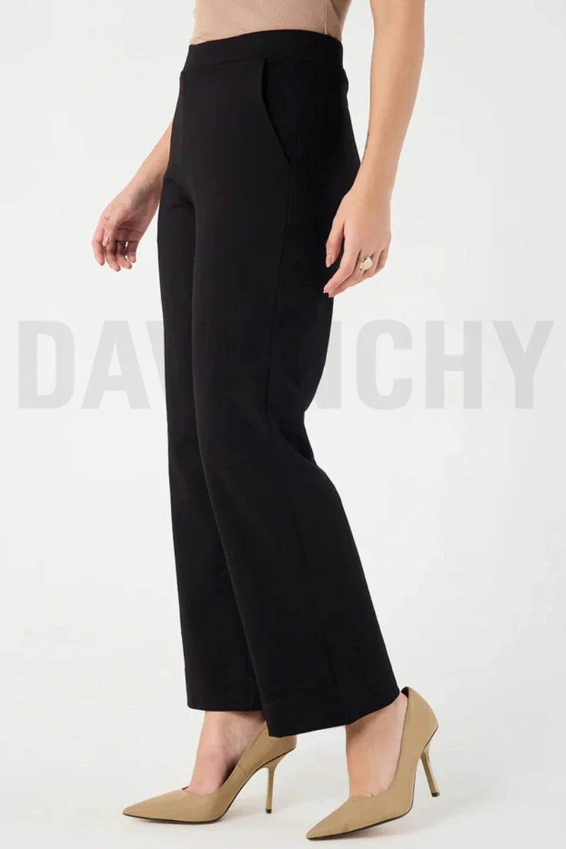 Women trendy black trousers office-Front