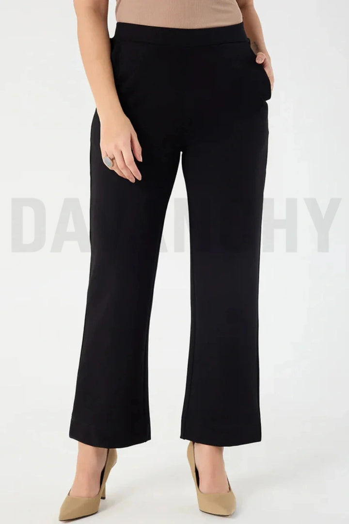 Women black formal trousers-Front