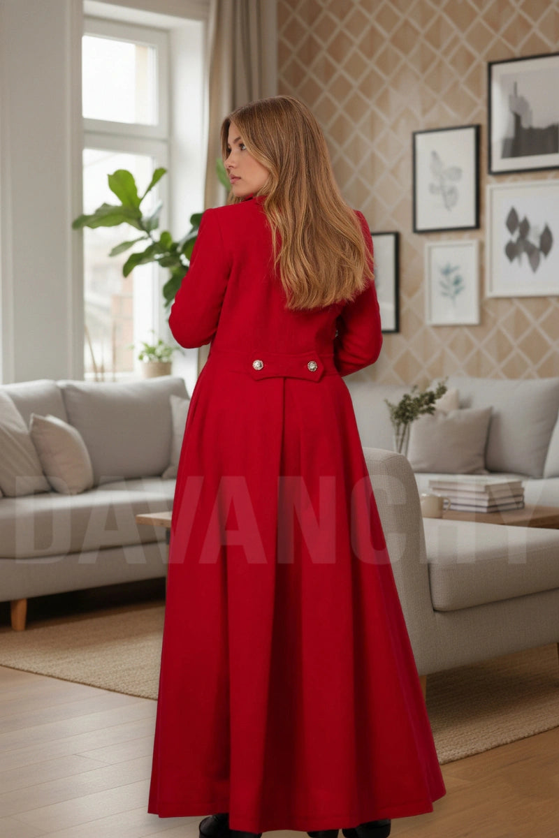 Women red long coat-back