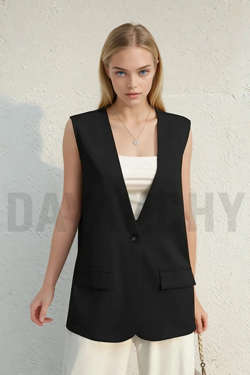 women sleeveless blazer-Front