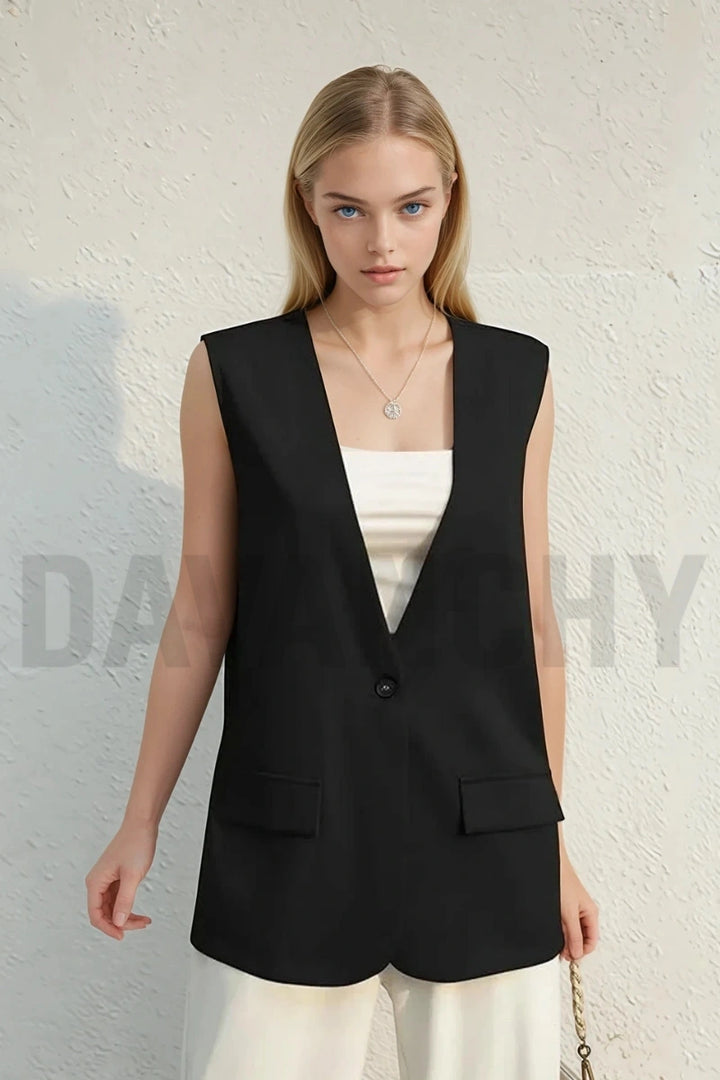 women sleeveless blazer-Front