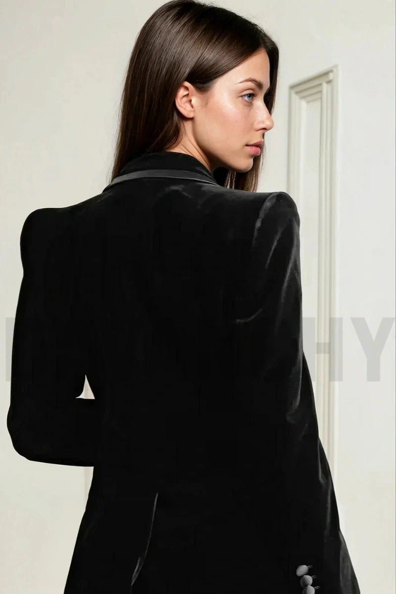 Black two piece formal suit for women-Back
